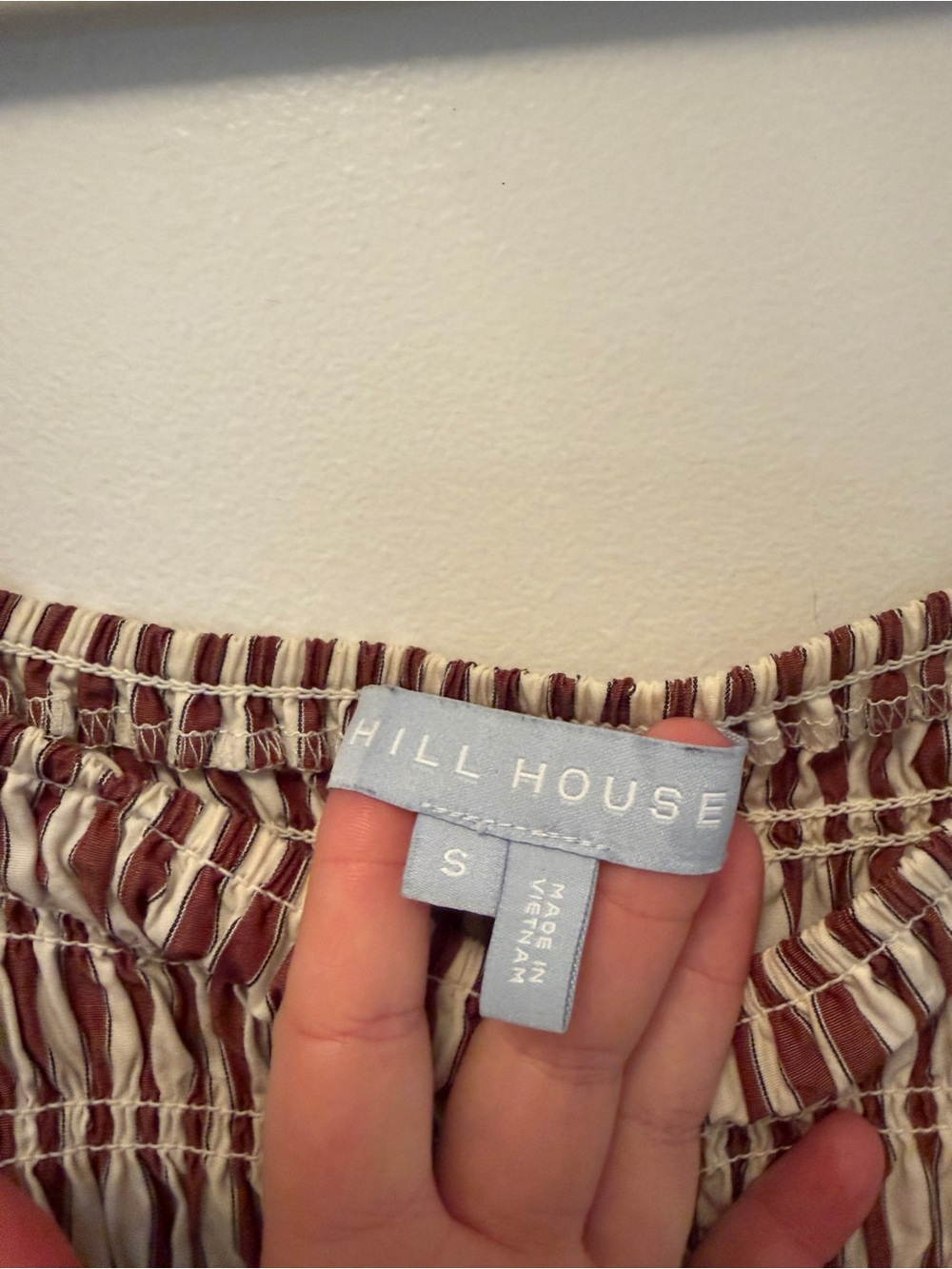 Hill House Julia Nap Dress | Rust Stripe | Cotton Midi | Smocked | Size S - Picture 10 of 12
